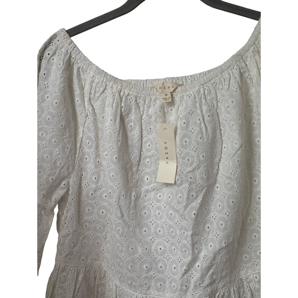 ADIVA White Eyelet Embroidered Off Shoulder Peasant Blouse Top Women’s M NWT - Picture 5 of 8